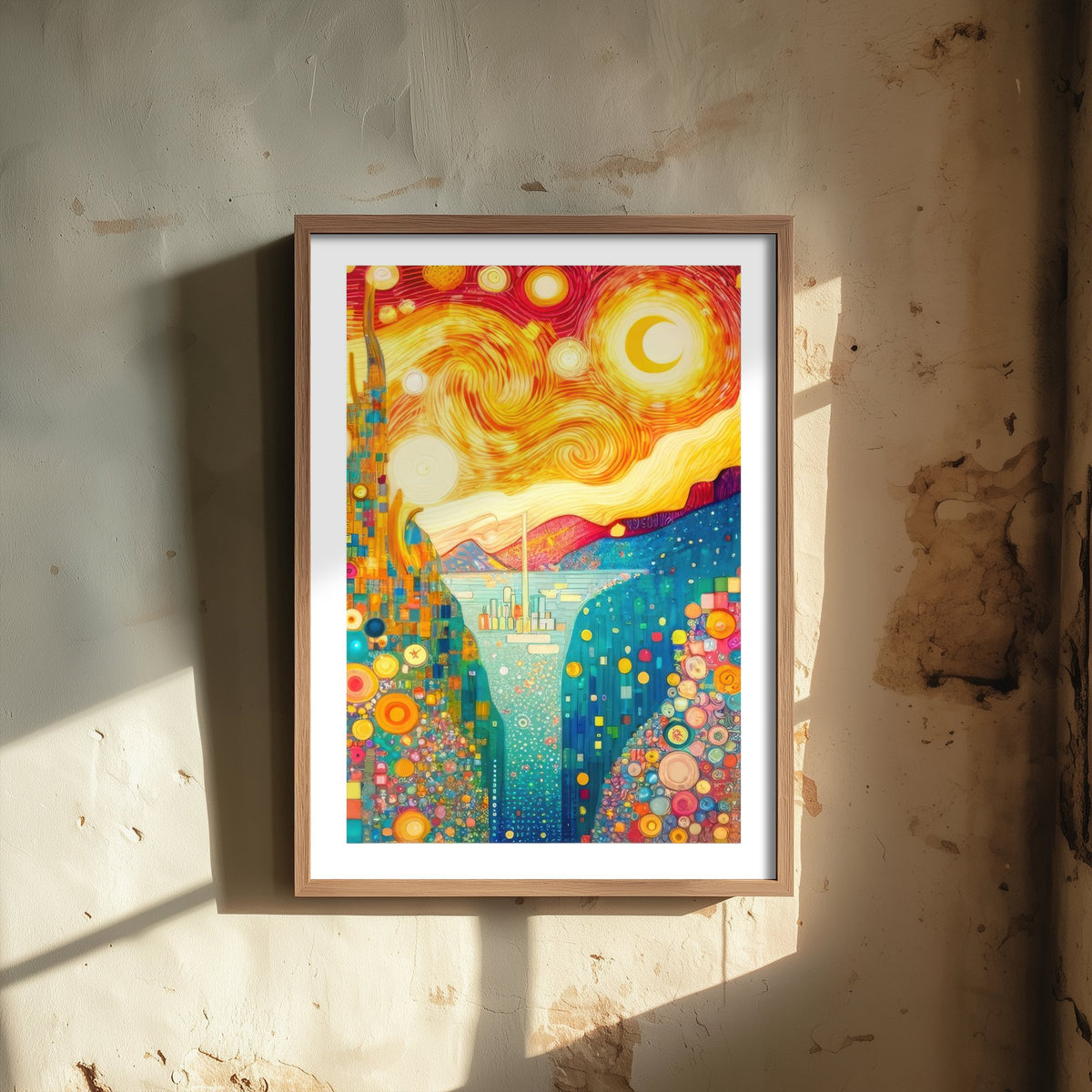 Rainbow Landscape Art Print - Golden Swirl Poster - Klimt Style Painting - Whimsical Sunset 3/3