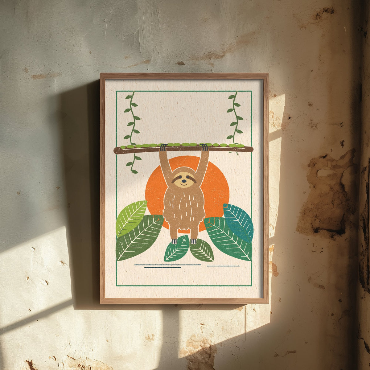 Sloth Art Print - Rainforest Animal Poster - Linocut Style Jungle Illustration V1 1/3