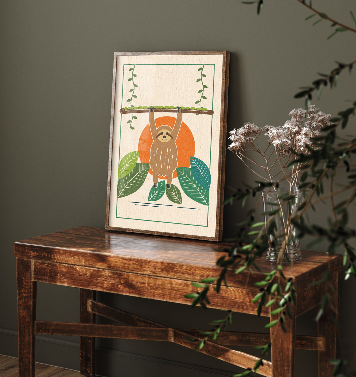Sloth Art Print - Rainforest Animal Poster - Linocut Style Jungle Illustration V1 1/3