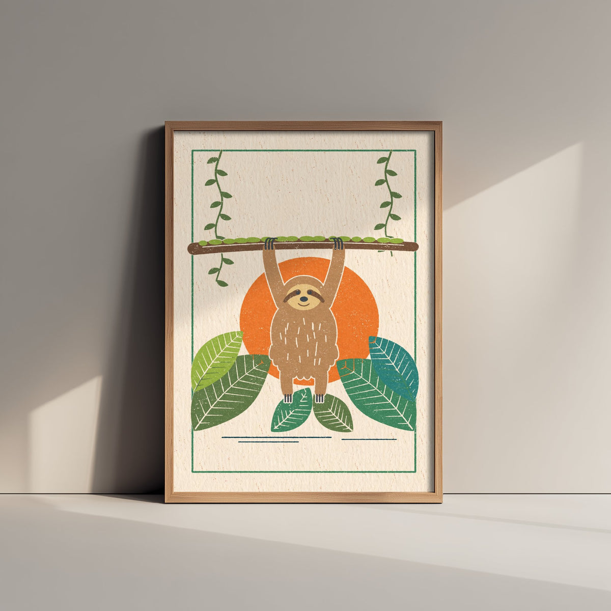 Sloth Art Print - Rainforest Animal Poster - Linocut Style Jungle Illustration V1 1/3