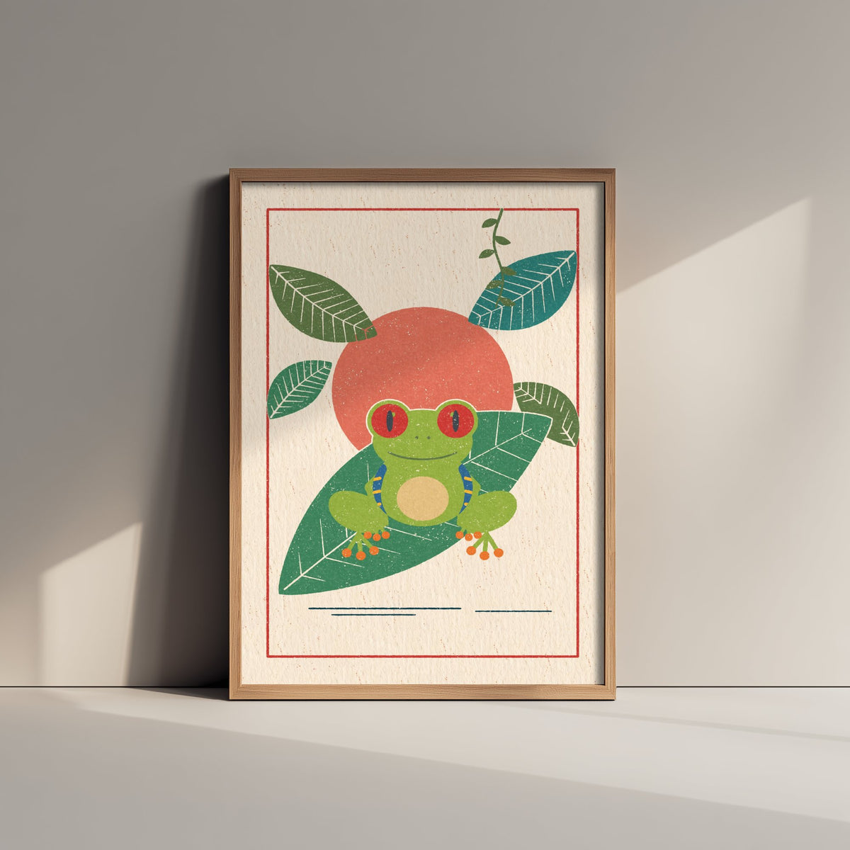 Red Eyed Tree Frog Art Print - Jungle Nursery Poster - Retro Lino Style Illustration V1 2/3