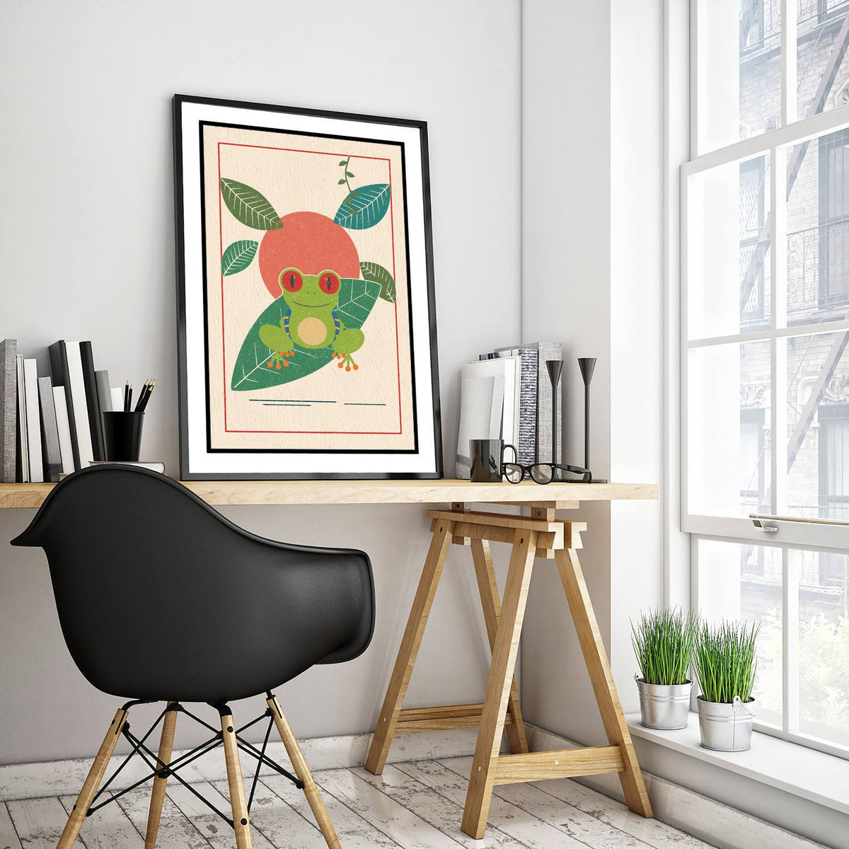 Red Eyed Tree Frog Art Print - Jungle Nursery Poster - Retro Lino Style Illustration V1 2/3