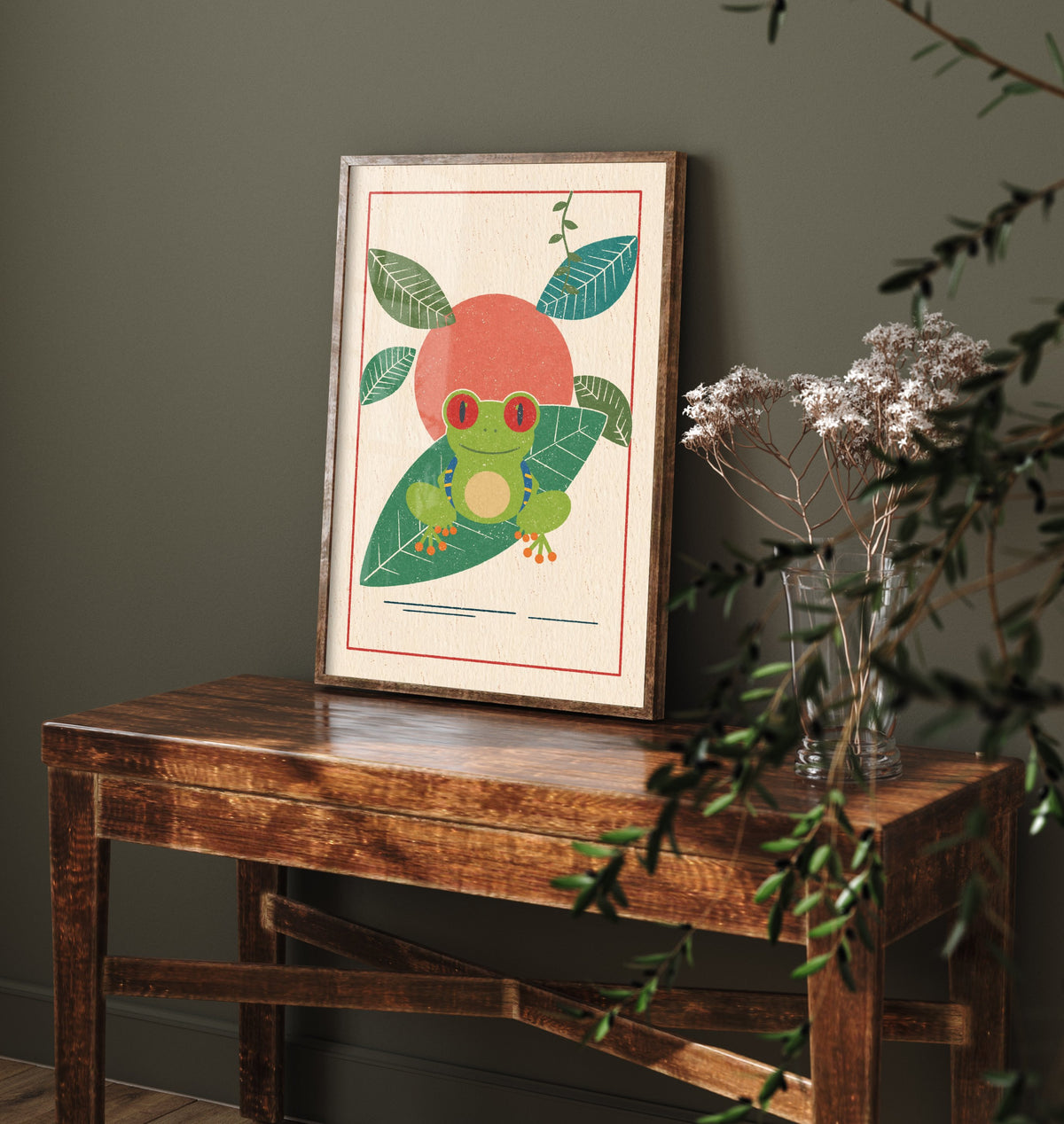 Red Eyed Tree Frog Art Print - Jungle Nursery Poster - Retro Lino Style Illustration V1 2/3
