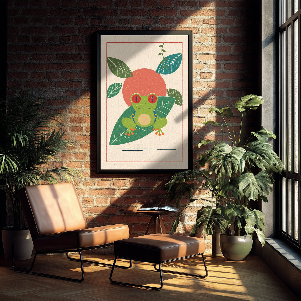 Red Eyed Tree Frog Art Print - Jungle Nursery Poster - Retro Lino Style Illustration V1 2/3