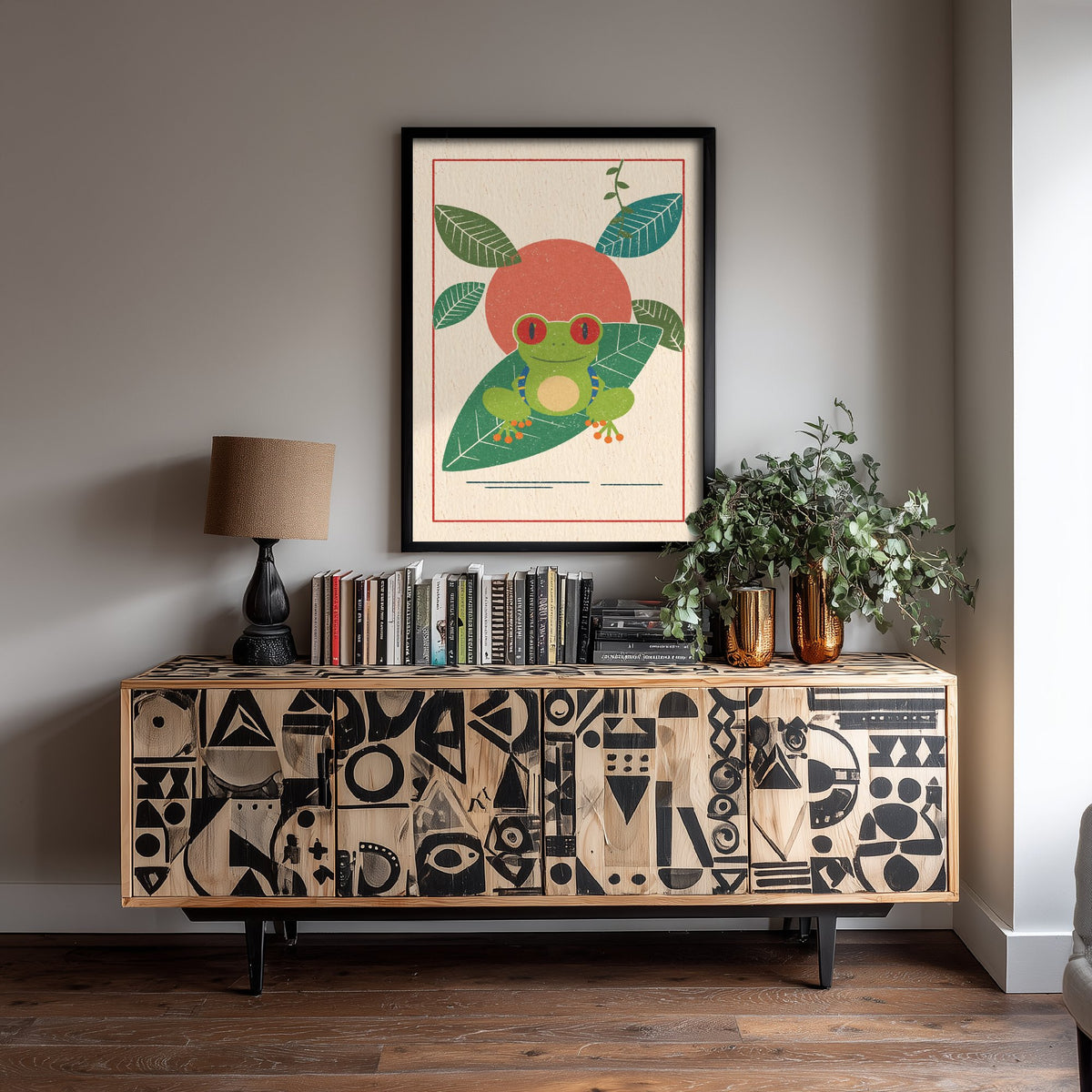 Red Eyed Tree Frog Art Print - Jungle Nursery Poster - Retro Lino Style Illustration V1 2/3