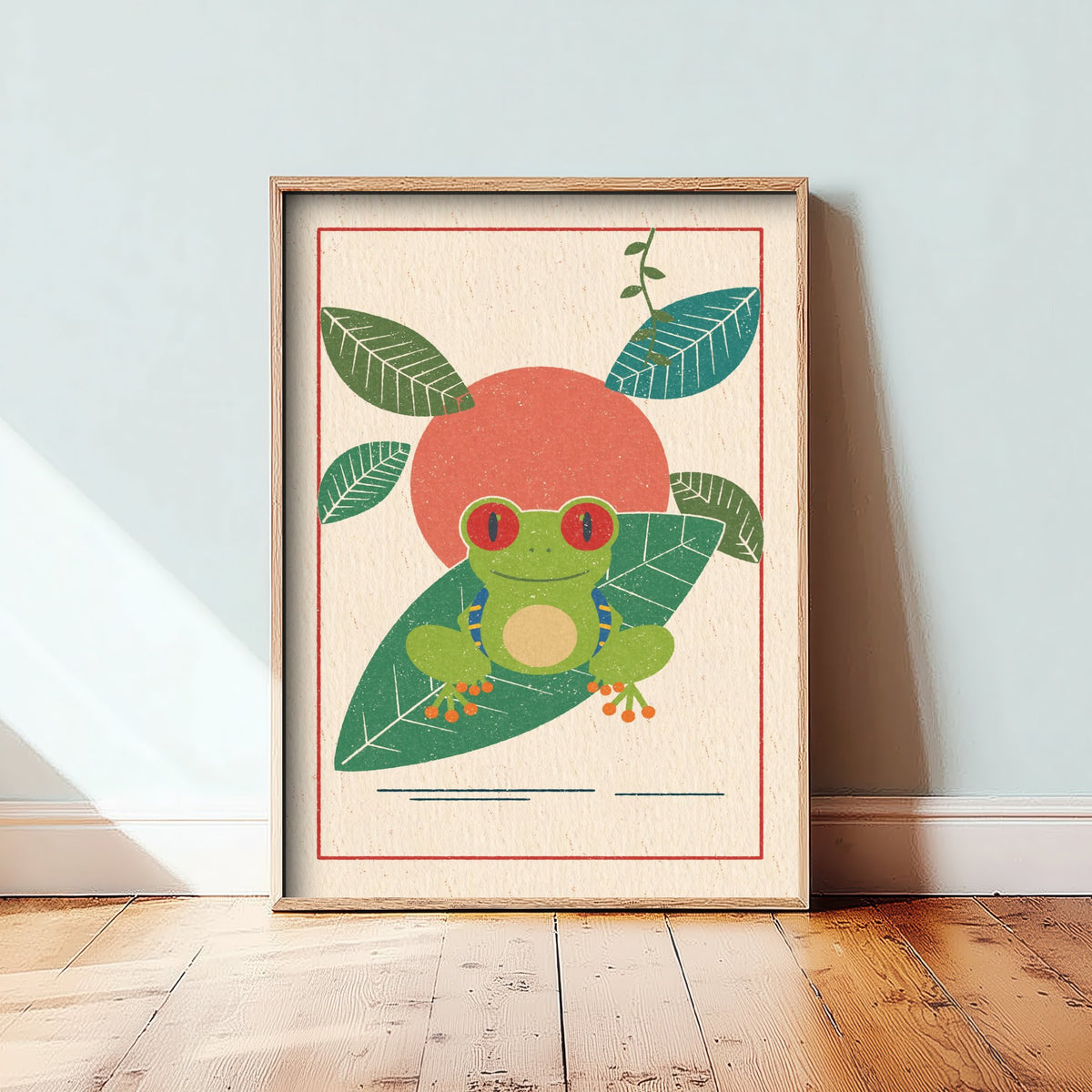 Red Eyed Tree Frog Art Print - Jungle Nursery Poster - Retro Lino Style Illustration V1 2/3