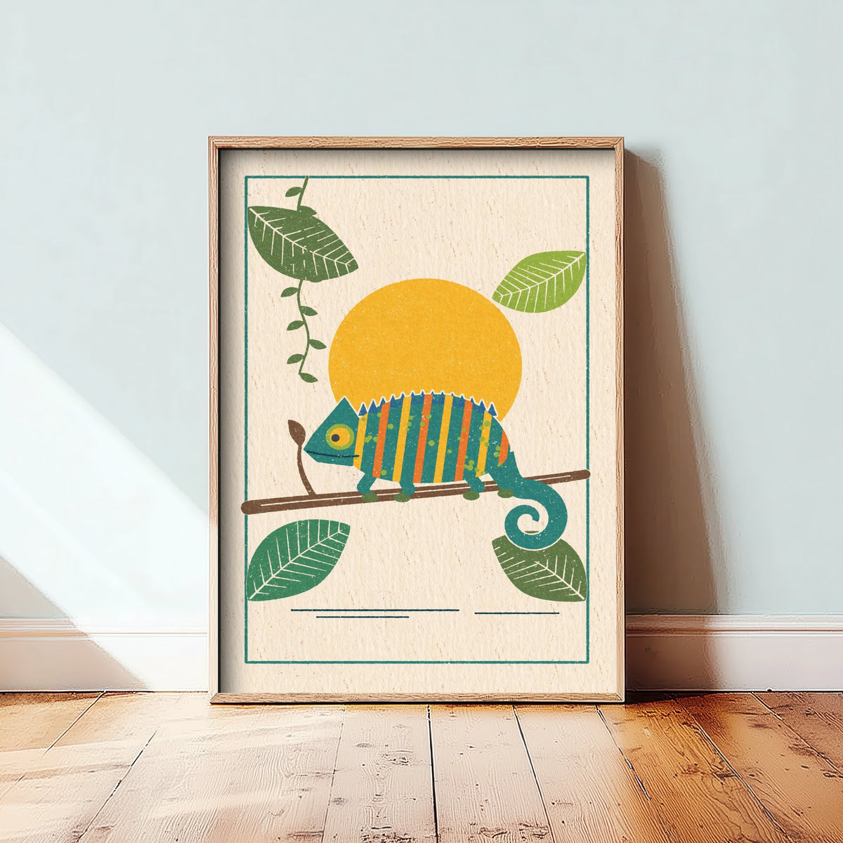 Chameleon Art Print - Rainforest Lizard Poster - Retro Linocut Woodcut Design V1 3/3
