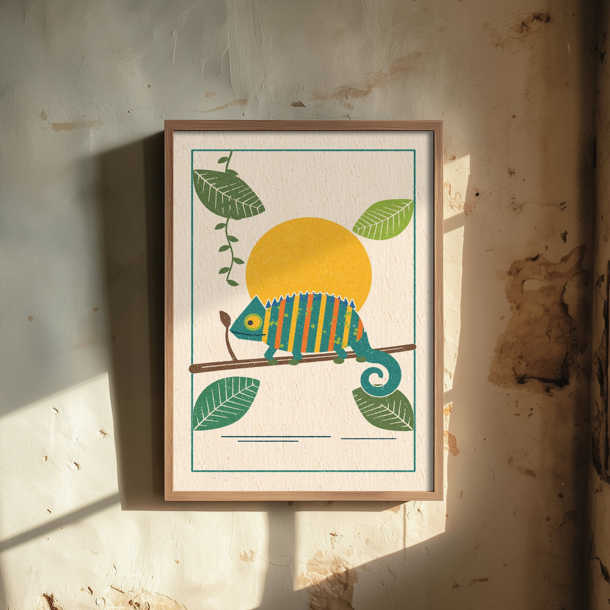 Chameleon Art Print - Rainforest Lizard Poster - Retro Linocut Woodcut Design V1 3/3