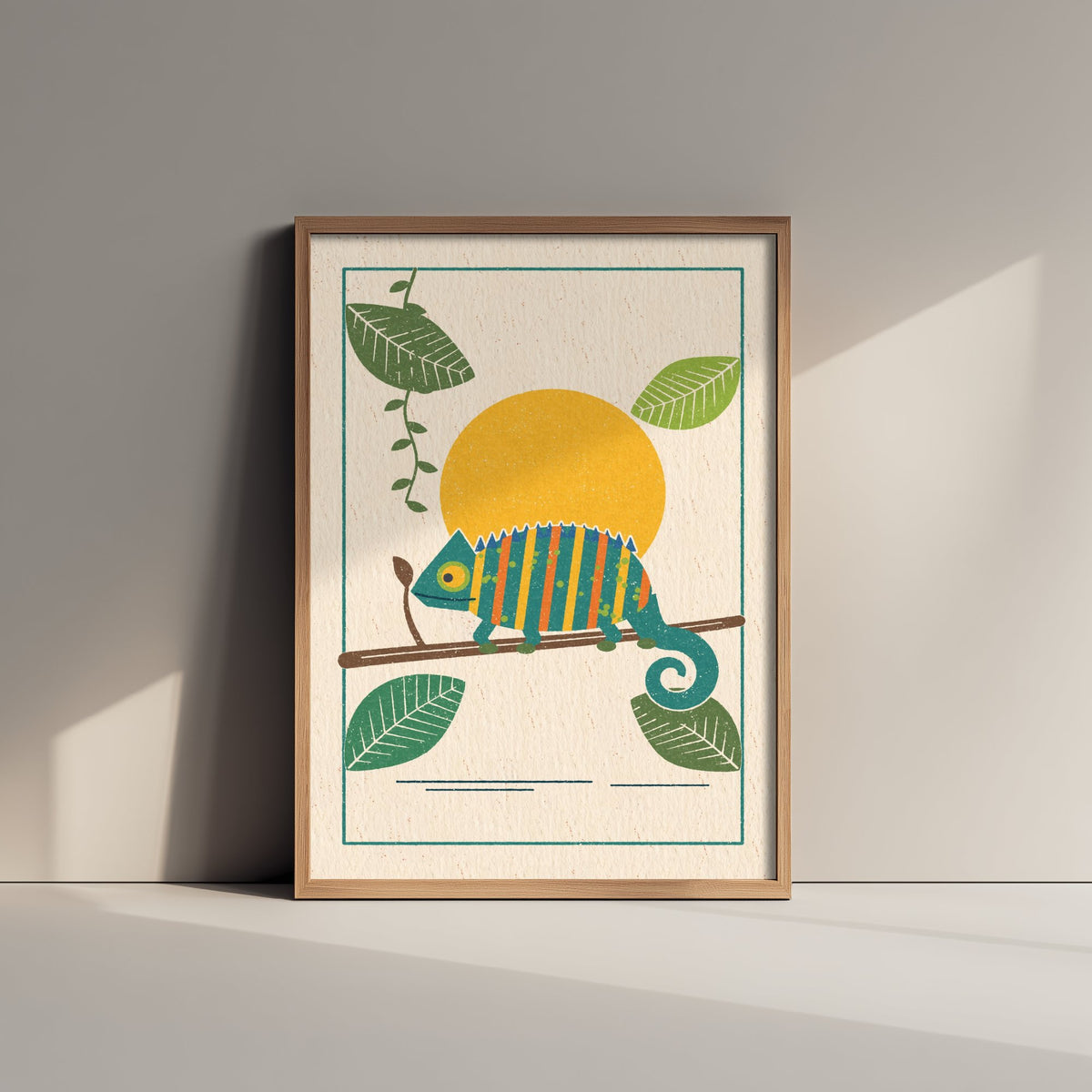 Chameleon Art Print - Rainforest Lizard Poster - Retro Linocut Woodcut Design V1 3/3