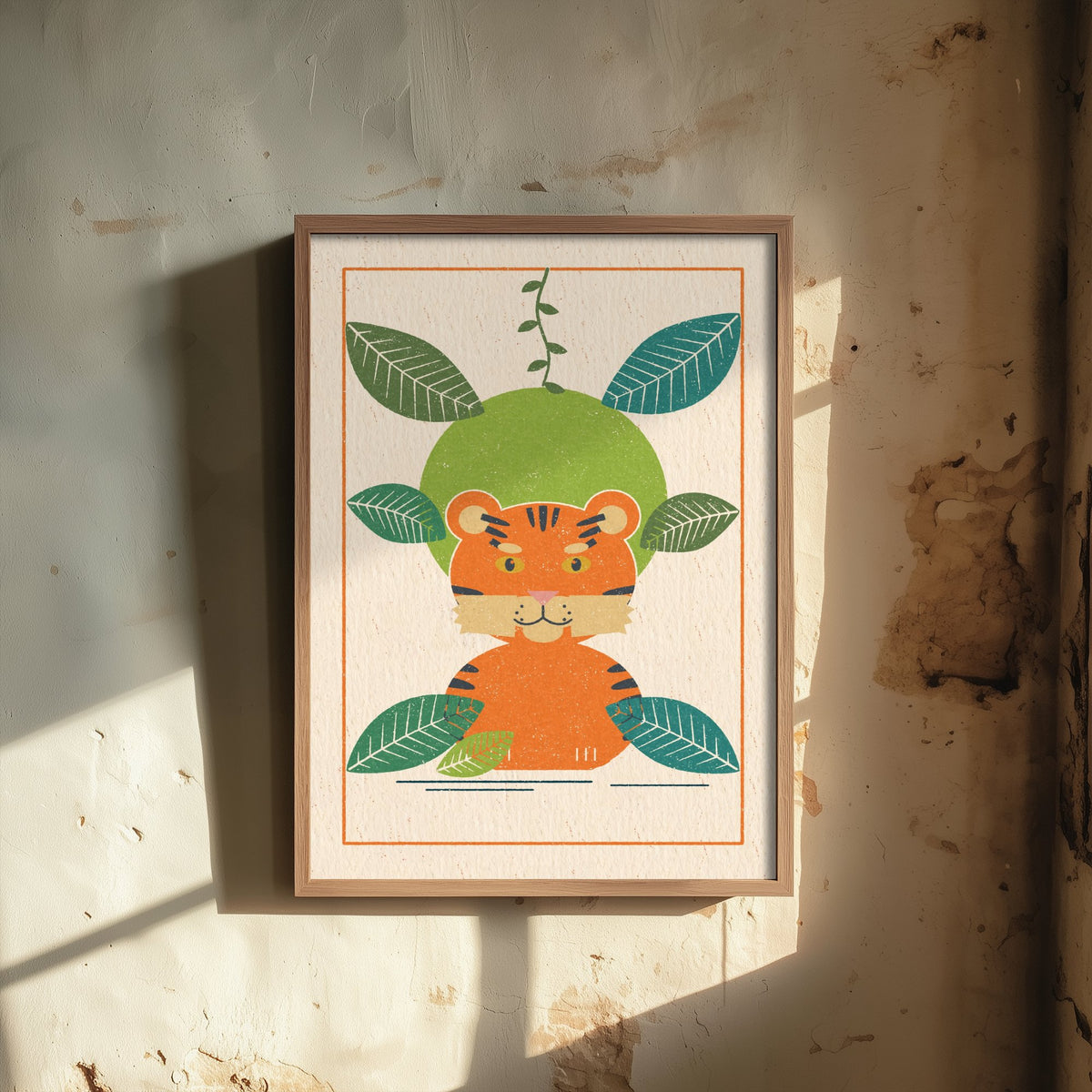 Tiger Cub Art Print - Asian Rainforest Poster - Lino Style Jungle Illustration V2 1/3