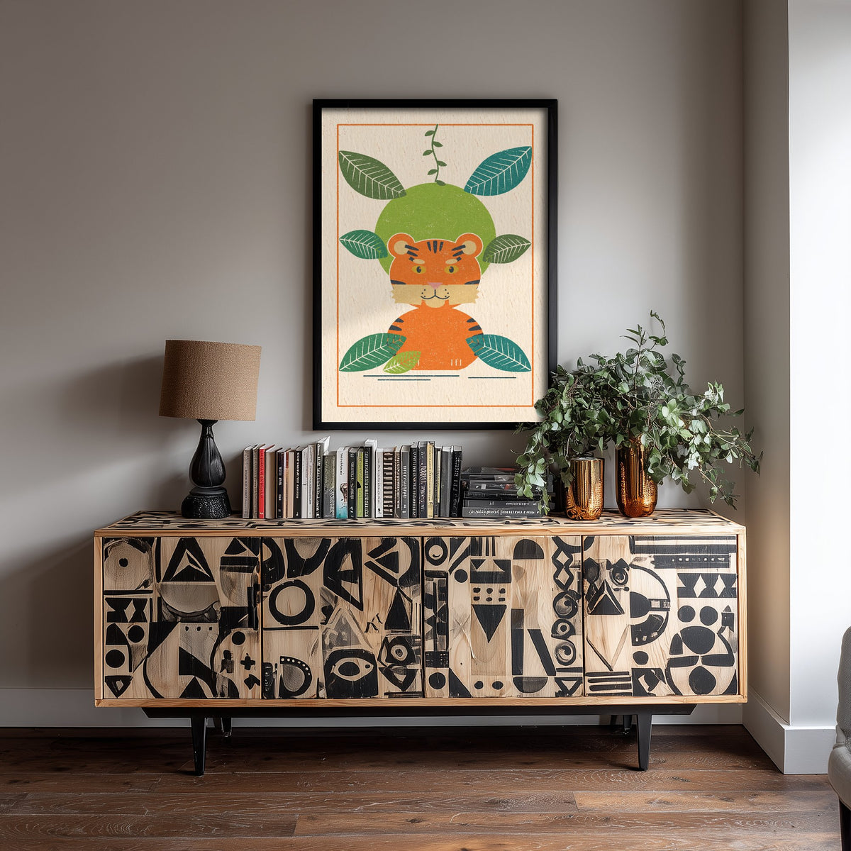 Tiger Cub Art Print - Asian Rainforest Poster - Lino Style Jungle Illustration V2 1/3