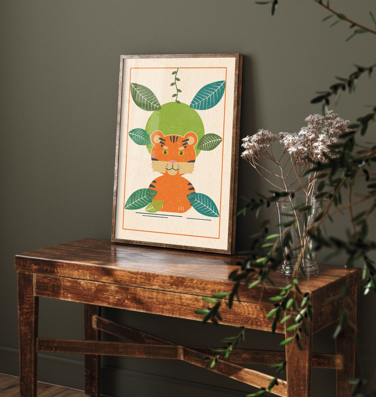 Tiger Cub Art Print - Asian Rainforest Poster - Lino Style Jungle Illustration V2 1/3