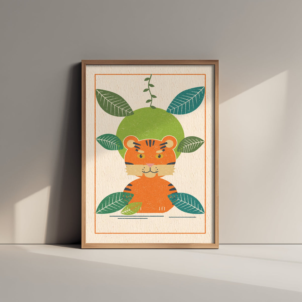 Tiger Cub Art Print - Asian Rainforest Poster - Lino Style Jungle Illustration V2 1/3
