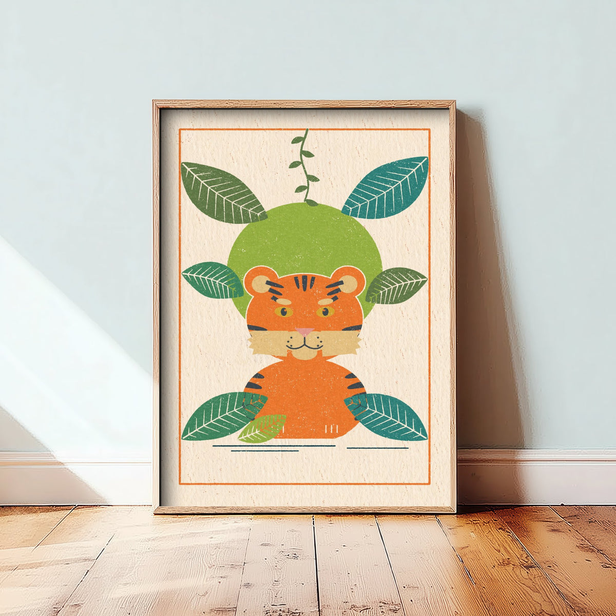 Tiger Cub Art Print - Asian Rainforest Poster - Lino Style Jungle Illustration V2 1/3