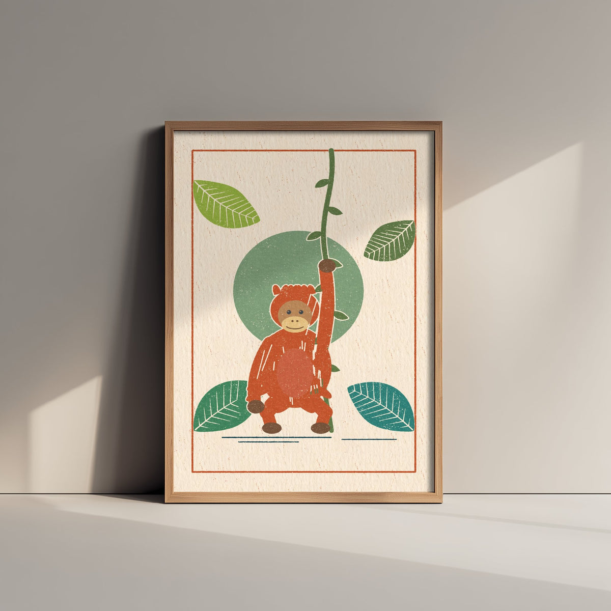 Orangutan Art Print - Rainforest Ape Poster - Linocut Woodcut Nursery Design V2 2/3