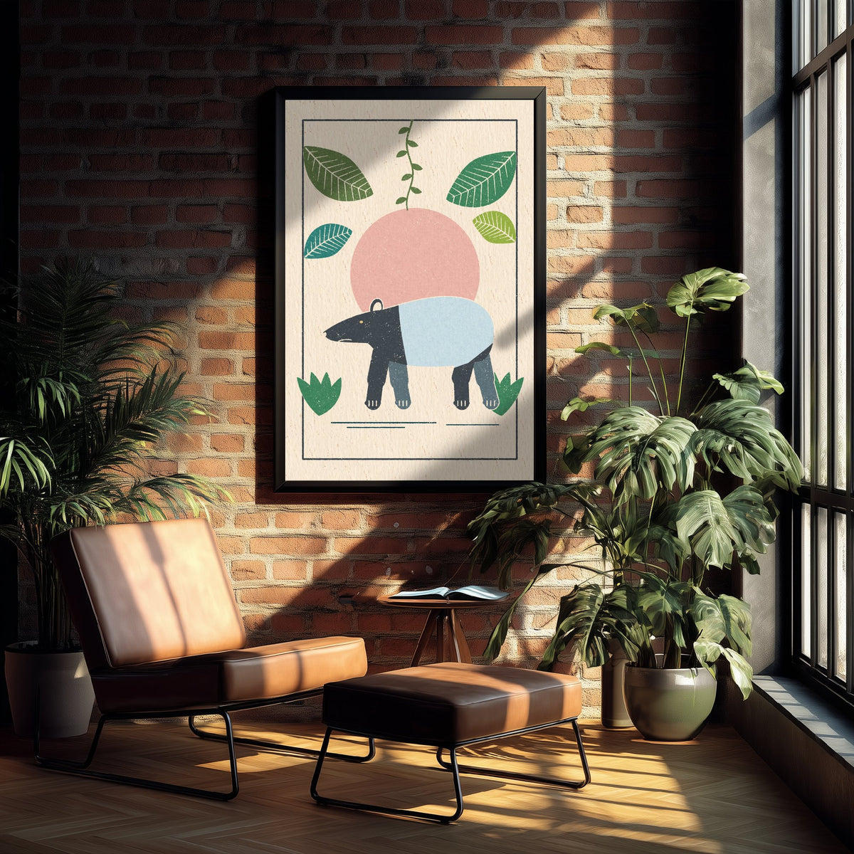Malayan Tapir Art Print - Jungle Animal Poster - Retro Lino Illustration V2 3/3