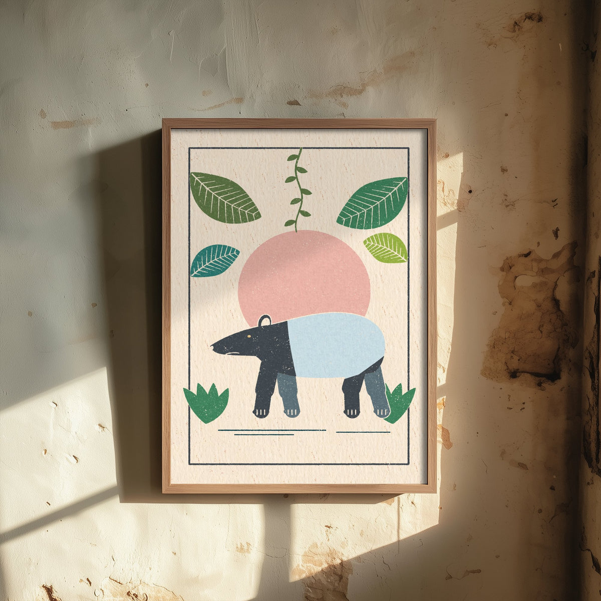 Malayan Tapir Art Print - Jungle Animal Poster - Retro Lino Illustration V2 3/3