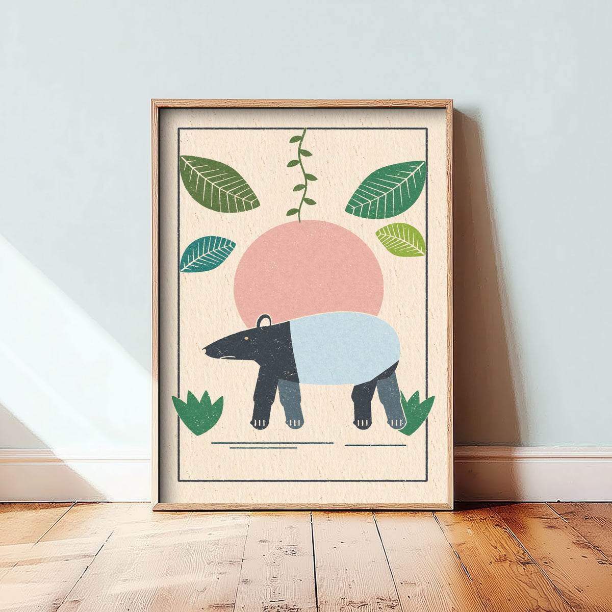 Malayan Tapir Art Print - Jungle Animal Poster - Retro Lino Illustration V2 3/3