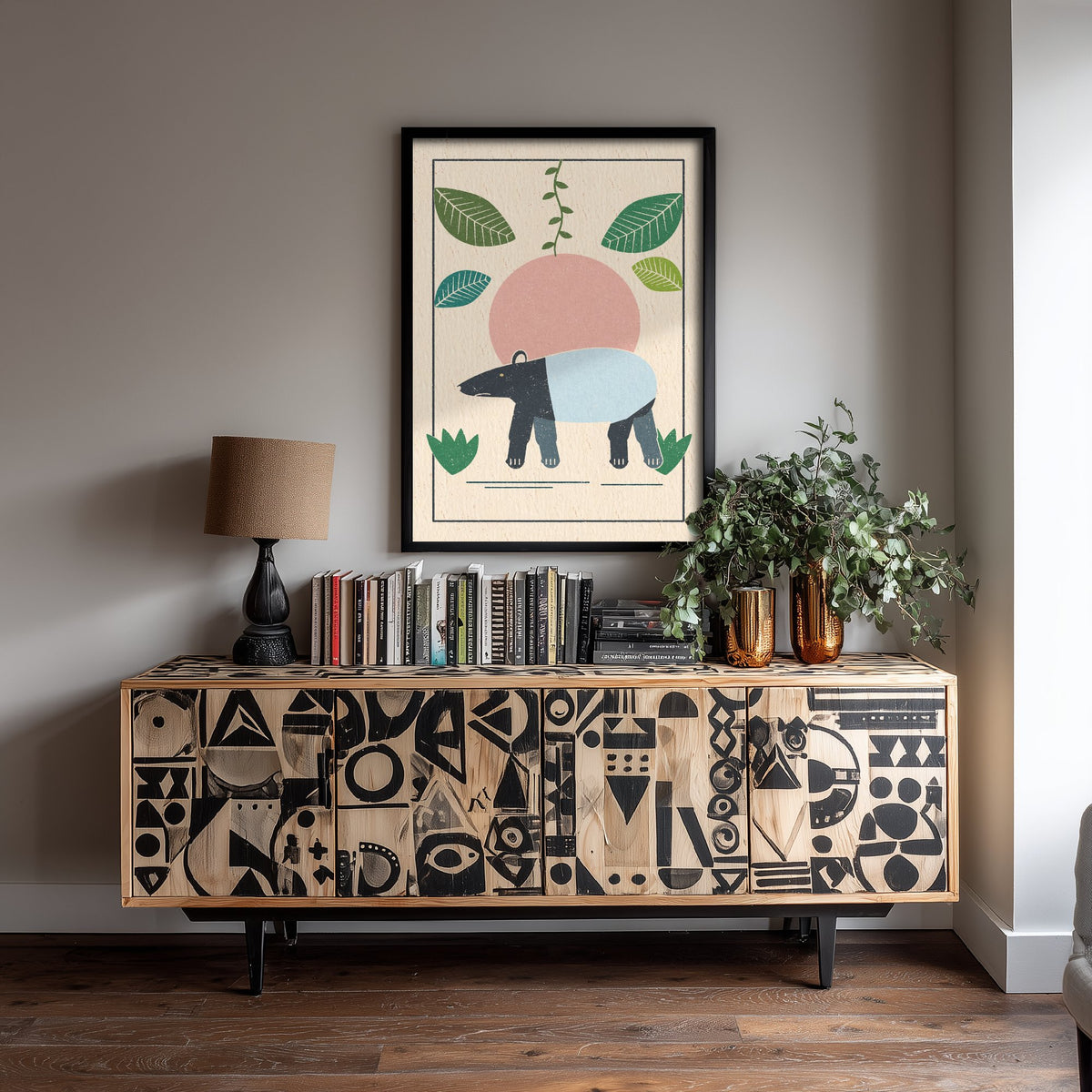 Malayan Tapir Art Print - Jungle Animal Poster - Retro Lino Illustration V2 3/3