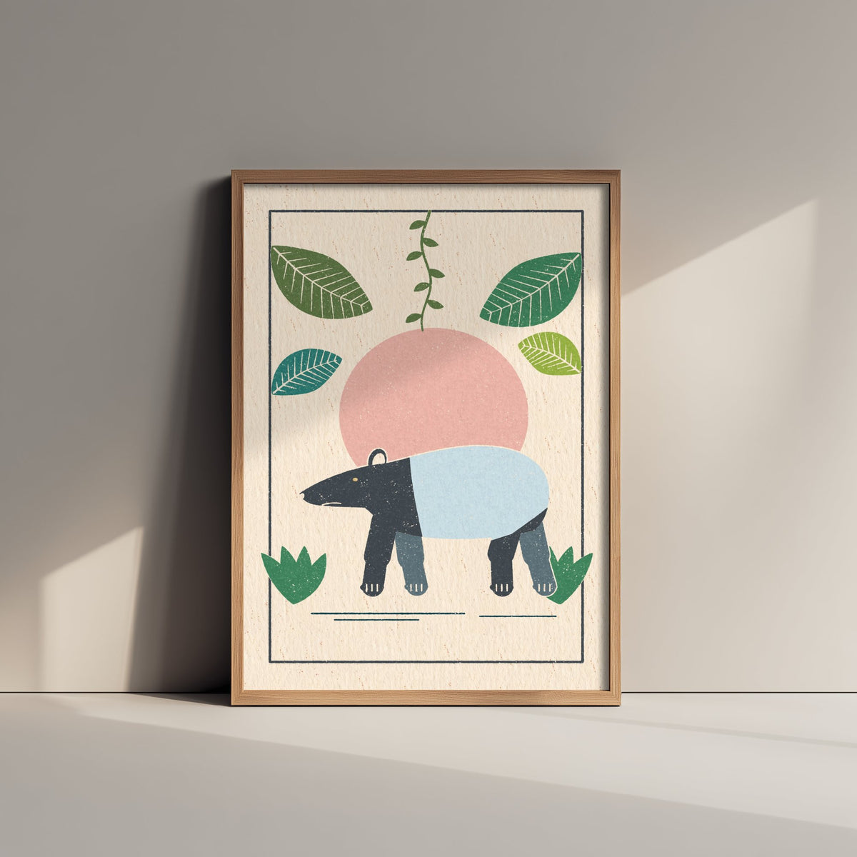Malayan Tapir Art Print - Jungle Animal Poster - Retro Lino Illustration V2 3/3