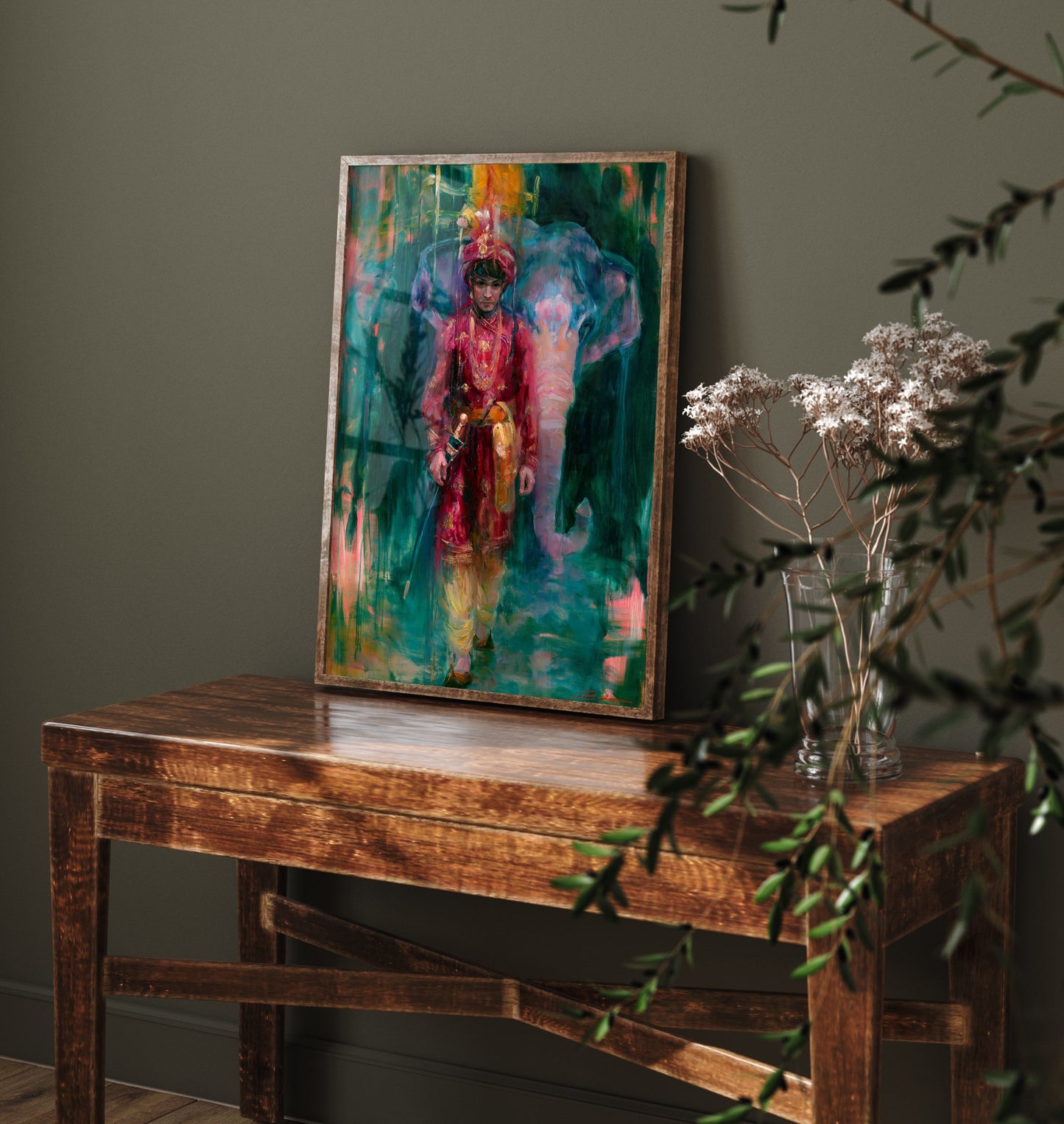 Rajput Prince & Elephant Art Print - Vibrant Indian Painting - Maharaja Poster V1