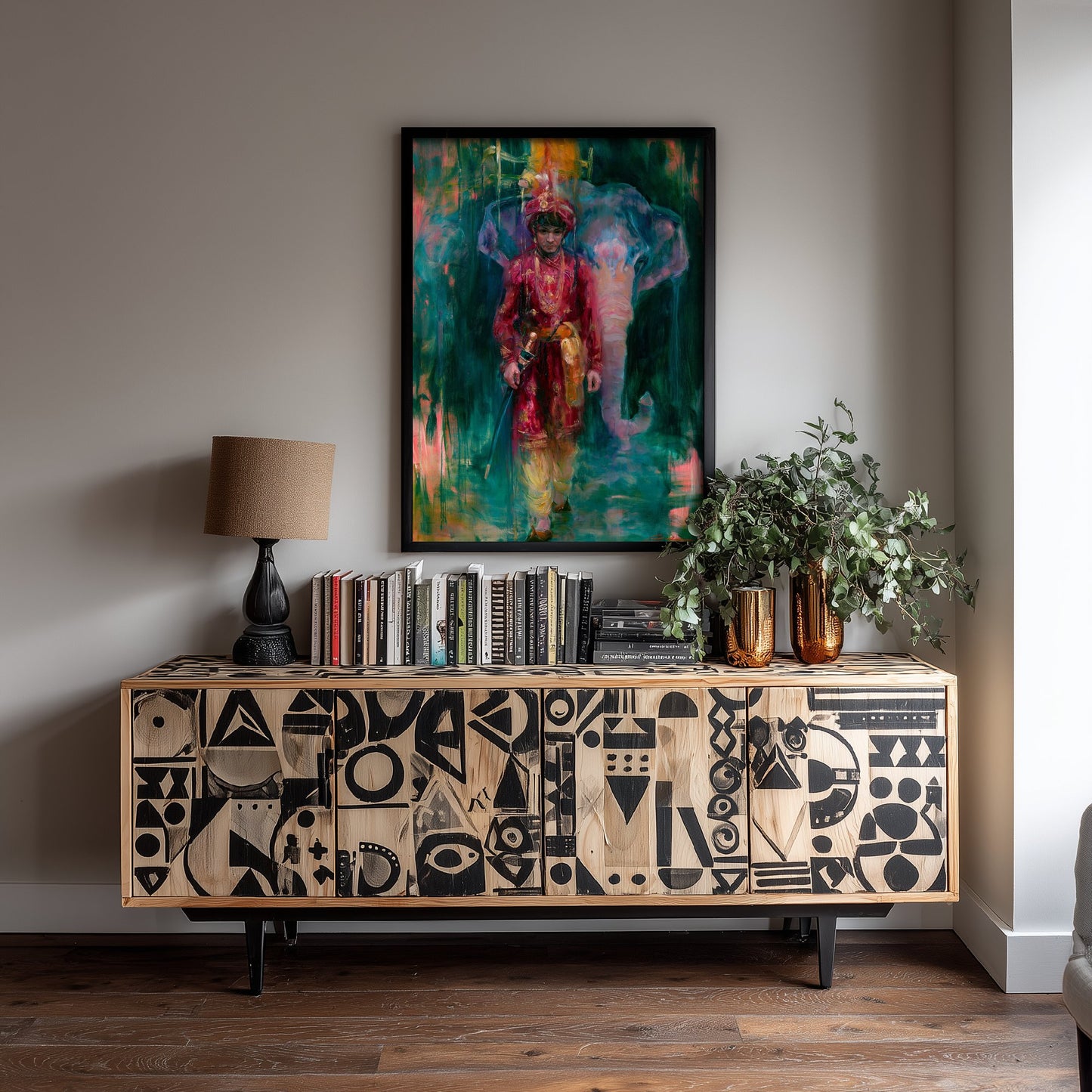 Rajput Prince & Elephant Art Print - Vibrant Indian Painting - Maharaja Poster V1