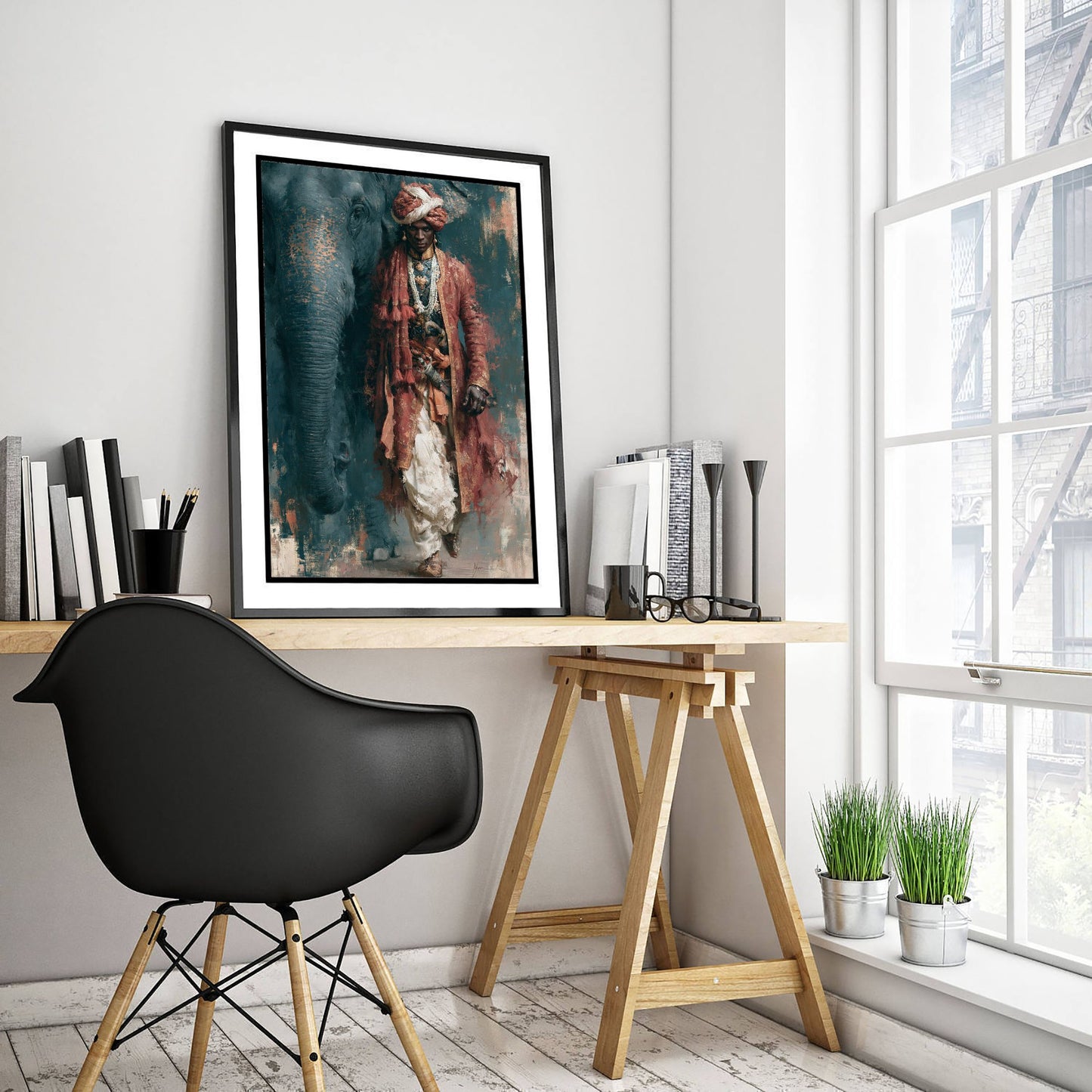 Rajput Warrior & Elephant Art Print - Indian Oil Painting - Royal Maharaja Poster