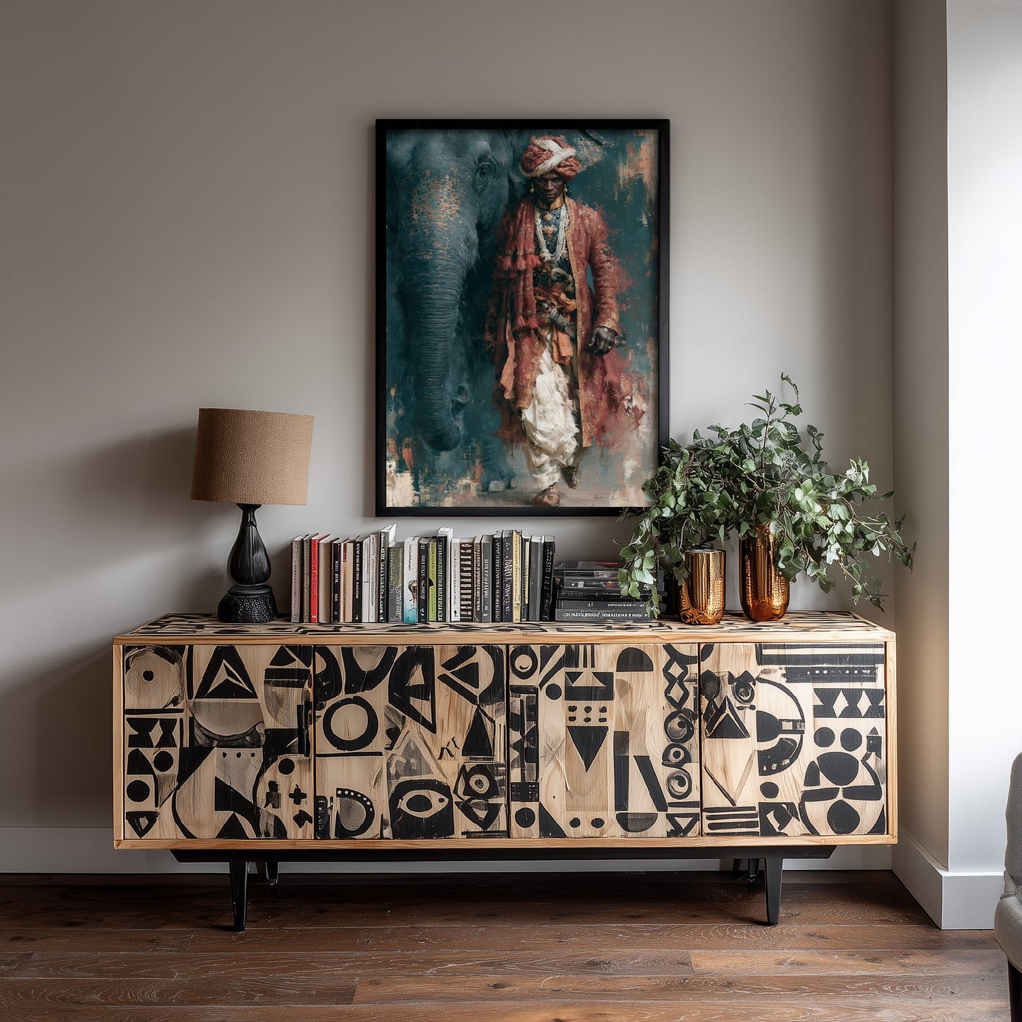 Rajput Warrior & Elephant Art Print - Indian Oil Painting - Royal Maharaja Poster