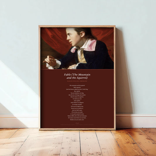 Fable The Mountain and the Squirrel by Ralph Waldo Emerson Art Print - Full Poem Poster beneath Boy with a Flying Squirrel Classic Painting