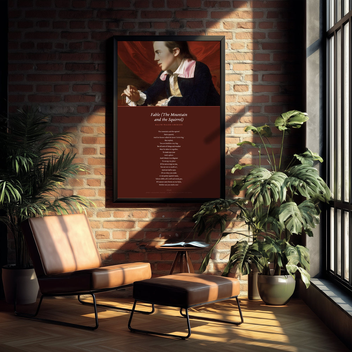 Fable The Mountain and the Squirrel by Ralph Waldo Emerson Art Print - Full Poem Poster beneath Boy with a Flying Squirrel Classic Painting