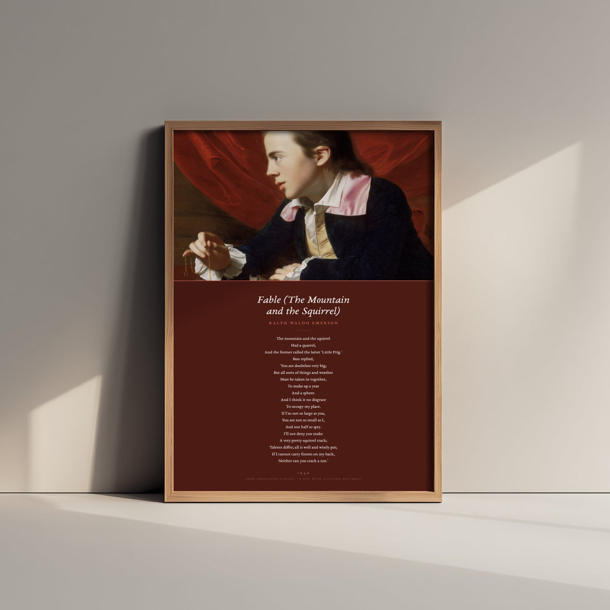 Fable The Mountain and the Squirrel by Ralph Waldo Emerson Art Print - Full Poem Poster beneath Boy with a Flying Squirrel Classic Painting