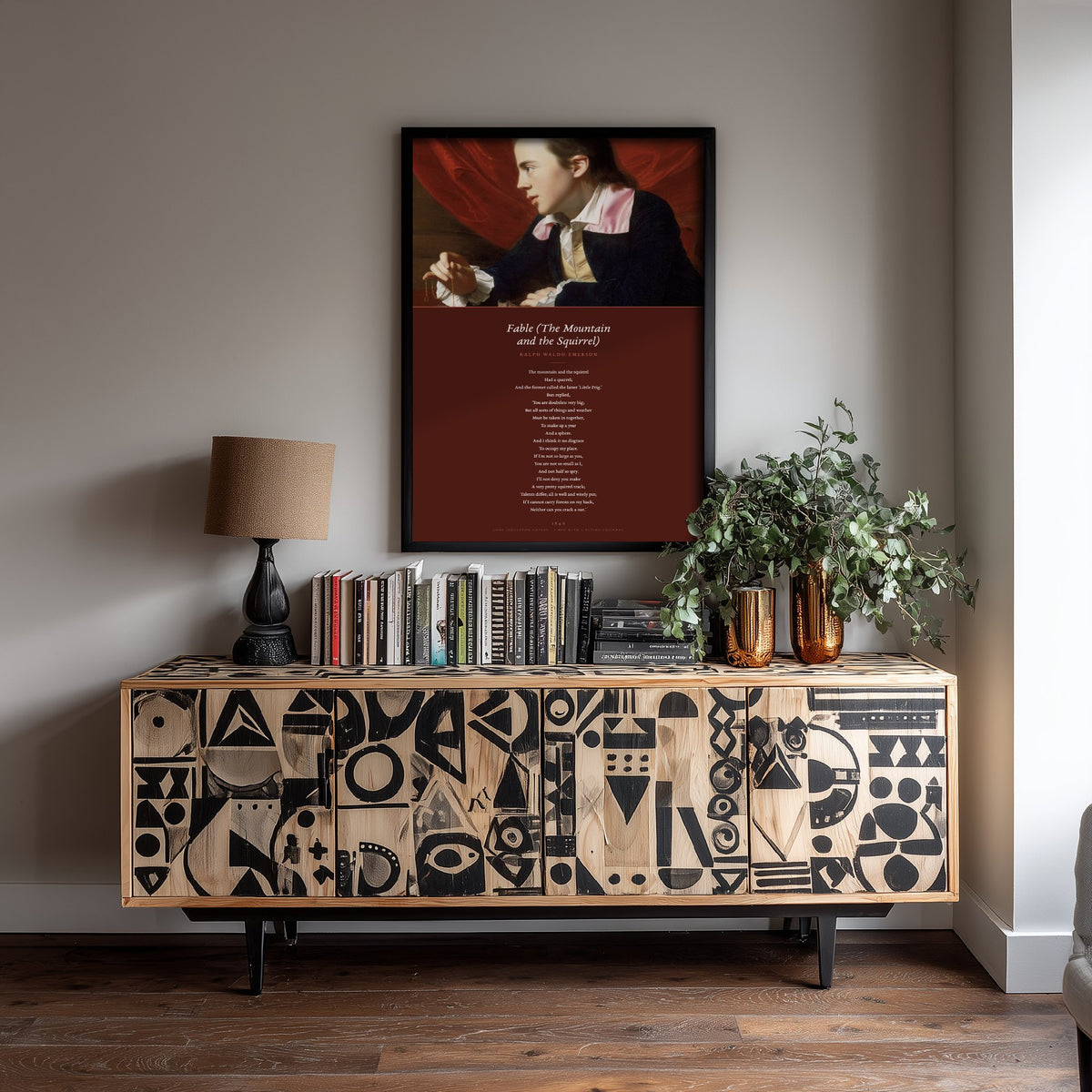Fable The Mountain and the Squirrel by Ralph Waldo Emerson Art Print - Full Poem Poster beneath Boy with a Flying Squirrel Classic Painting