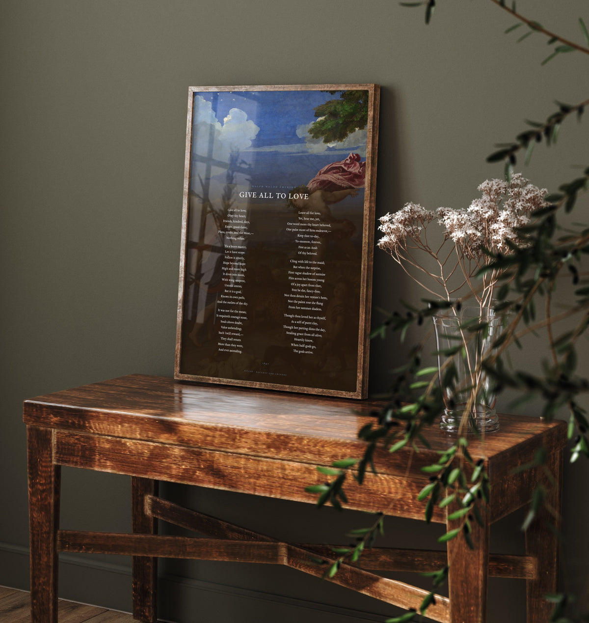 Give All to Love by Ralph Waldo Emerson Art Print - Full Poem over Titian Bacchus and Ariadne Painting - Love Poetry Poster