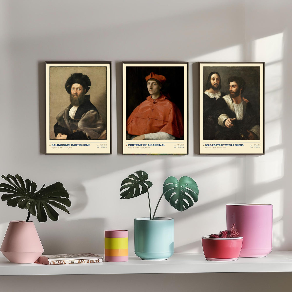 Raphael Set of Three Art Prints - Castiglione, Cardinal, Self-Portrait with a Friend - Renaissance Gallery Posters - Italian Paintings