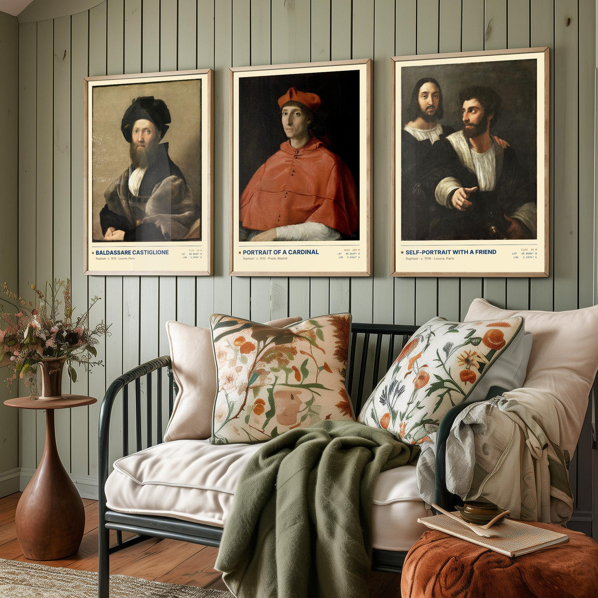 Raphael Set of Three Art Prints - Castiglione, Cardinal, Self-Portrait with a Friend - Renaissance Gallery Posters - Italian Paintings
