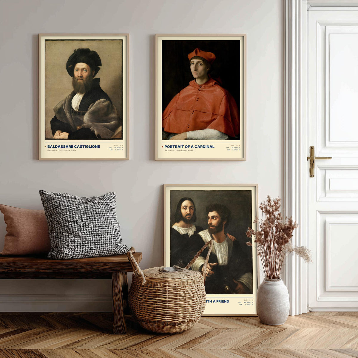 Raphael Set of Three Art Prints - Castiglione, Cardinal, Self-Portrait with a Friend - Renaissance Gallery Posters - Italian Paintings