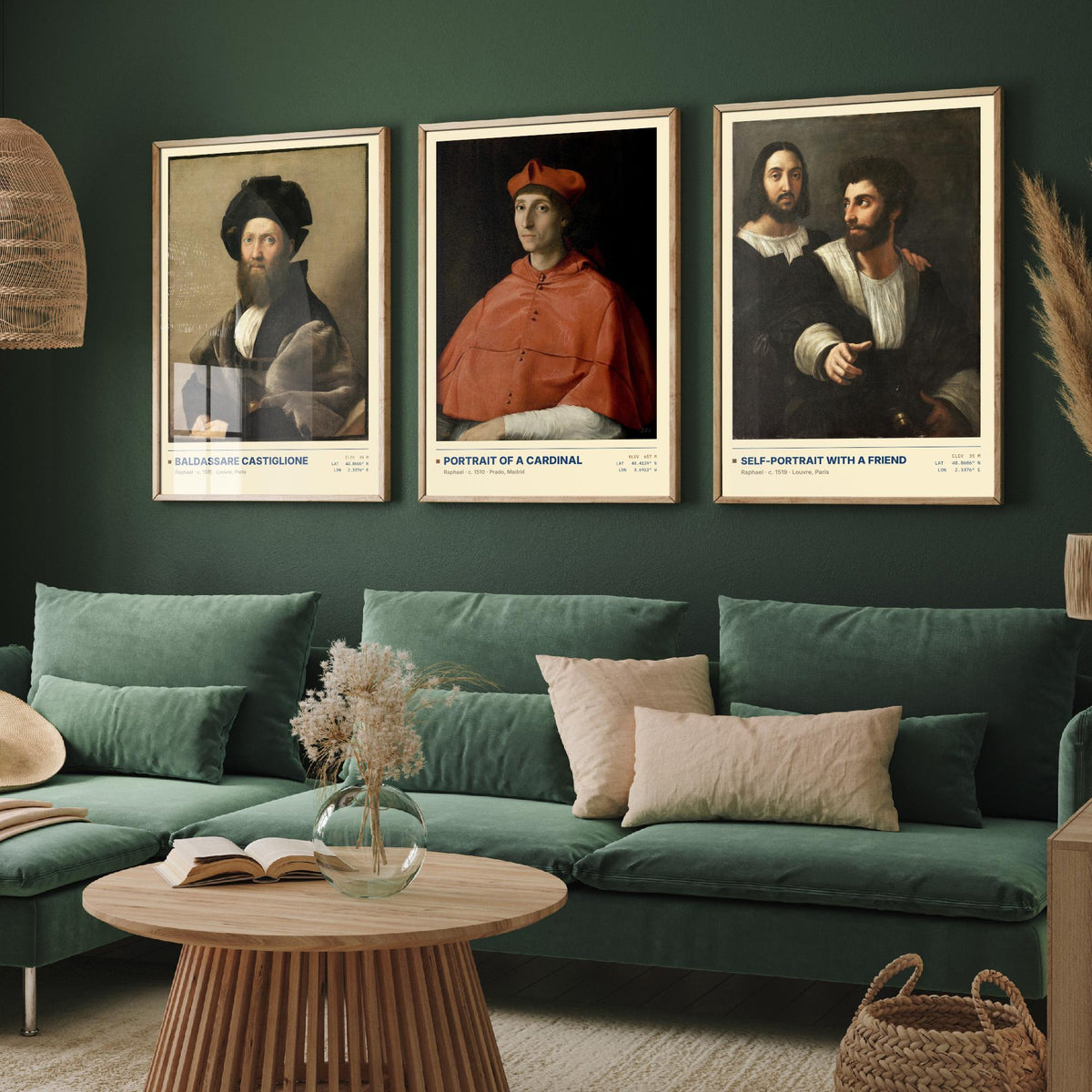Raphael Set of Three Art Prints - Castiglione, Cardinal, Self-Portrait with a Friend - Renaissance Gallery Posters - Italian Paintings