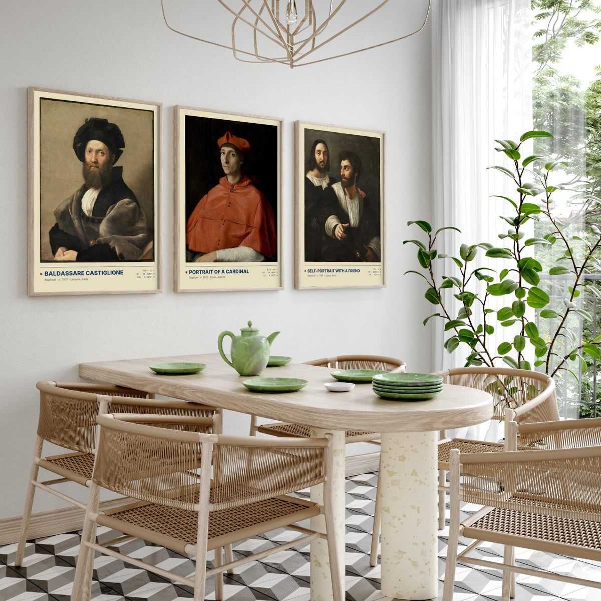 Raphael Set of Three Art Prints - Castiglione, Cardinal, Self-Portrait with a Friend - Renaissance Gallery Posters - Italian Paintings