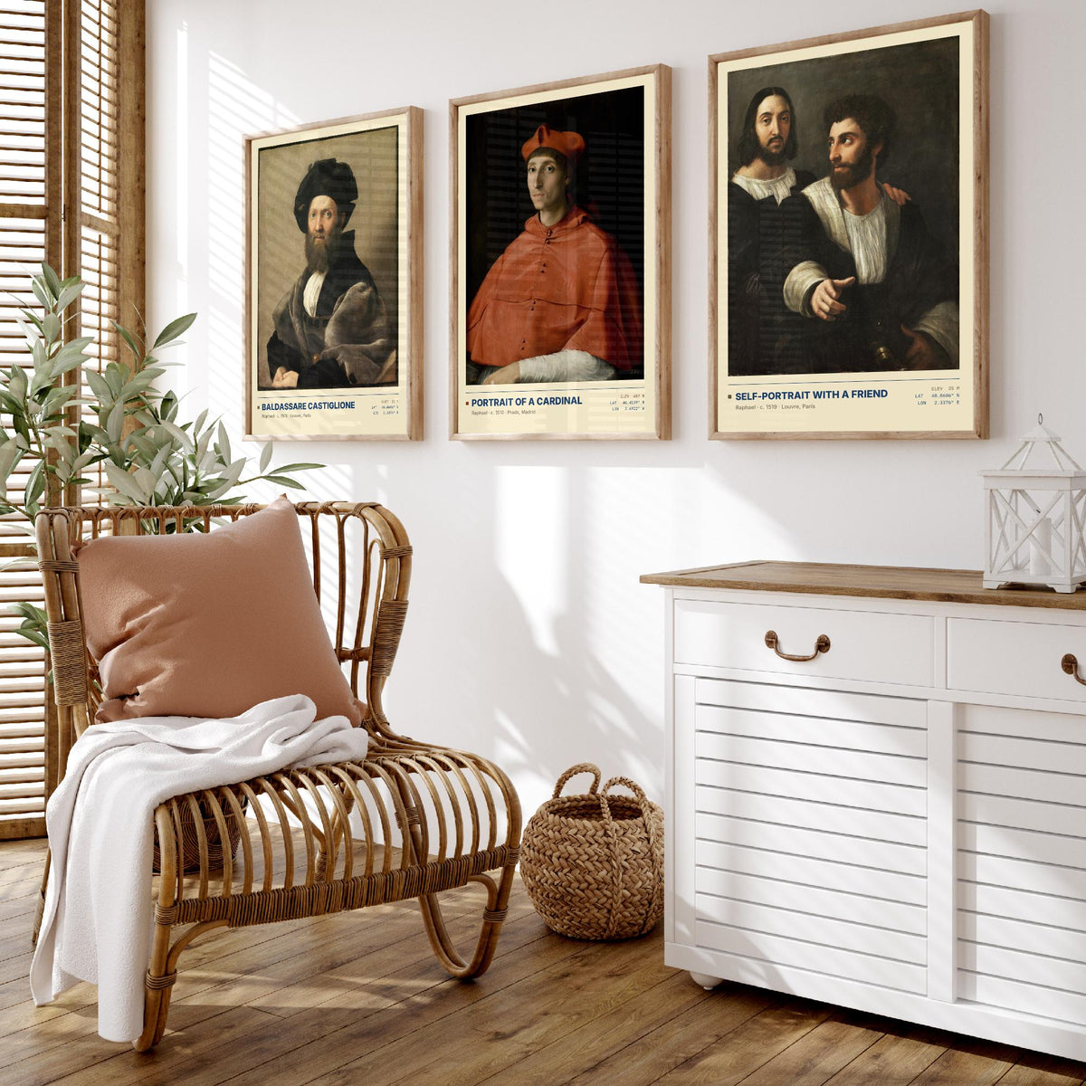 Raphael Set of Three Art Prints - Castiglione, Cardinal, Self-Portrait with a Friend - Renaissance Gallery Posters - Italian Paintings
