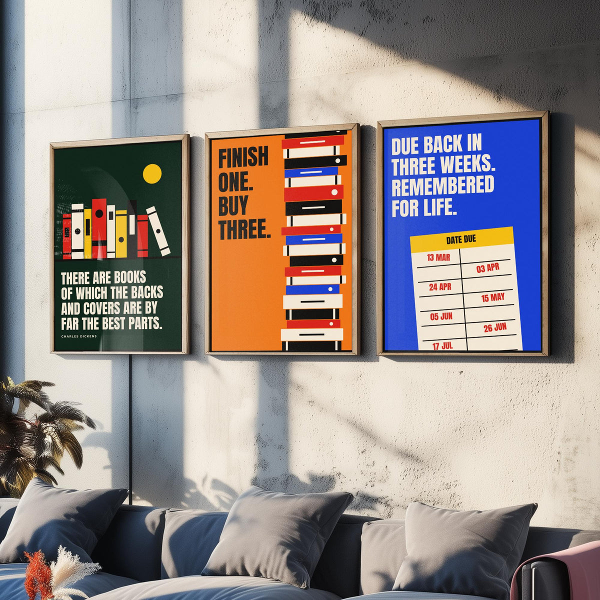 Reading Quotes Set of Three Art Prints - 3 Bauhaus Book Lover Posters - Minimalist Library Wall Art Illustration V1