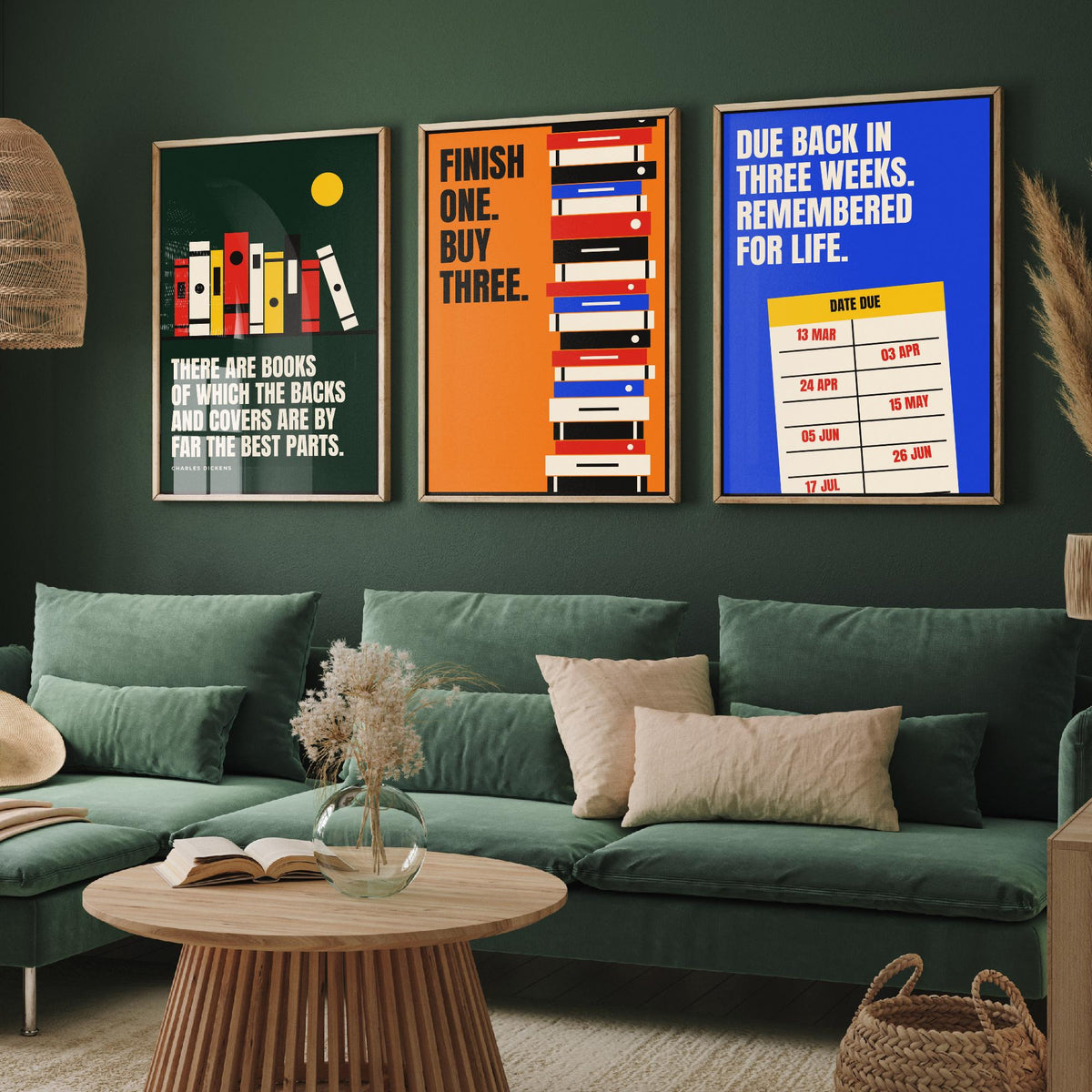 Reading Quotes Set of Three Art Prints - 3 Bauhaus Book Lover Posters - Minimalist Library Wall Art Illustration V1