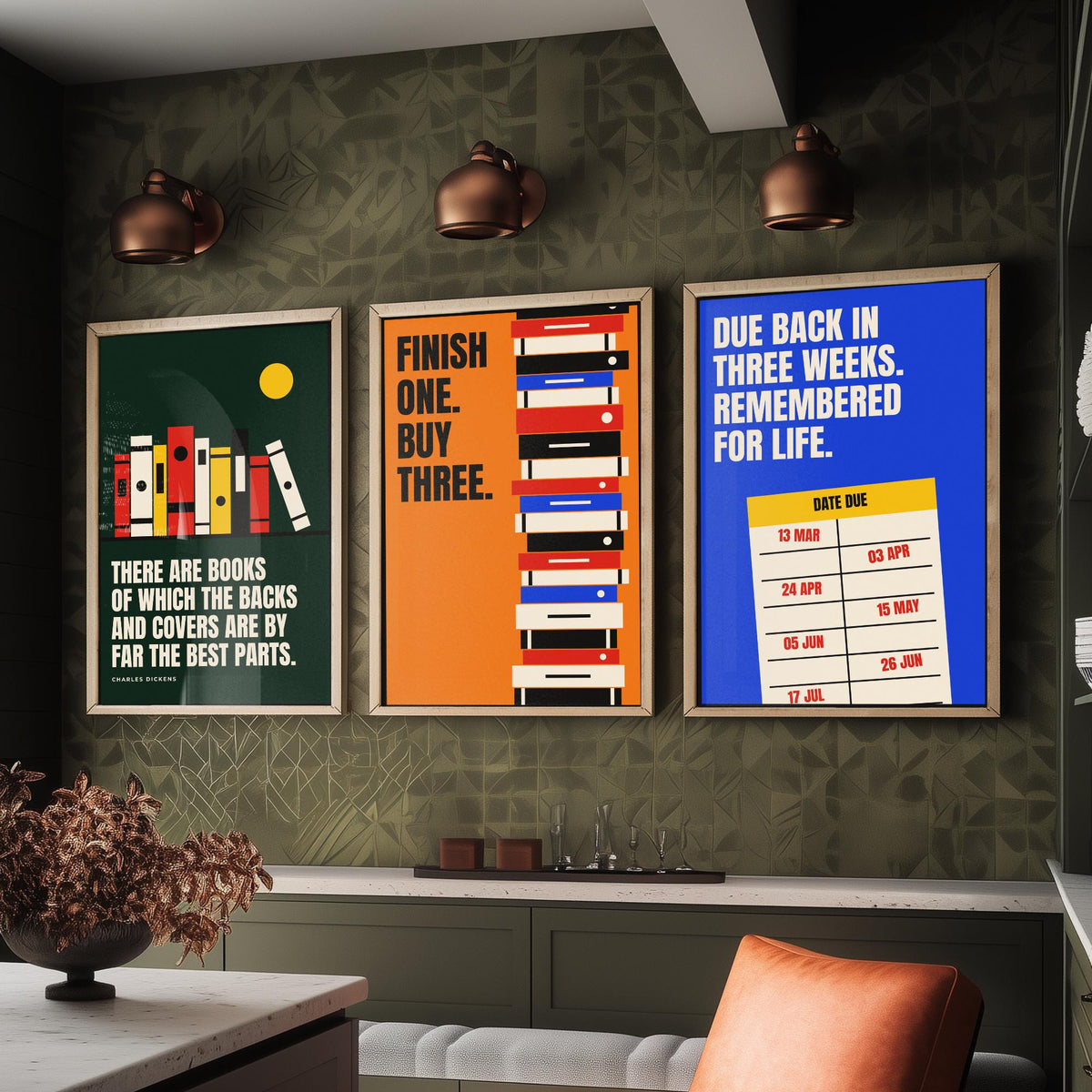 Reading Quotes Set of Three Art Prints - 3 Bauhaus Book Lover Posters - Minimalist Library Wall Art Illustration V1
