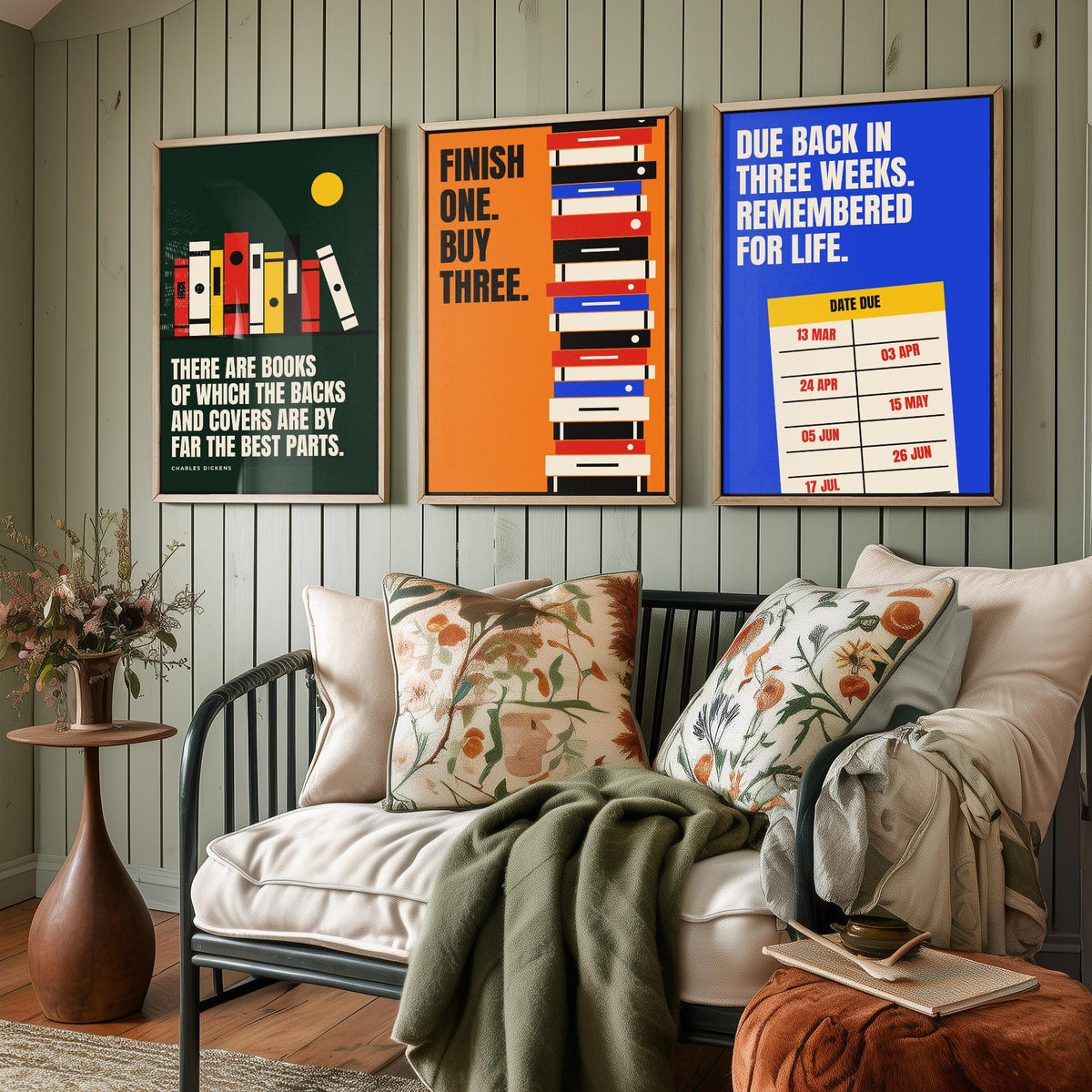 Reading Quotes Set of Three Art Prints - 3 Bauhaus Book Lover Posters - Minimalist Library Wall Art Illustration V1