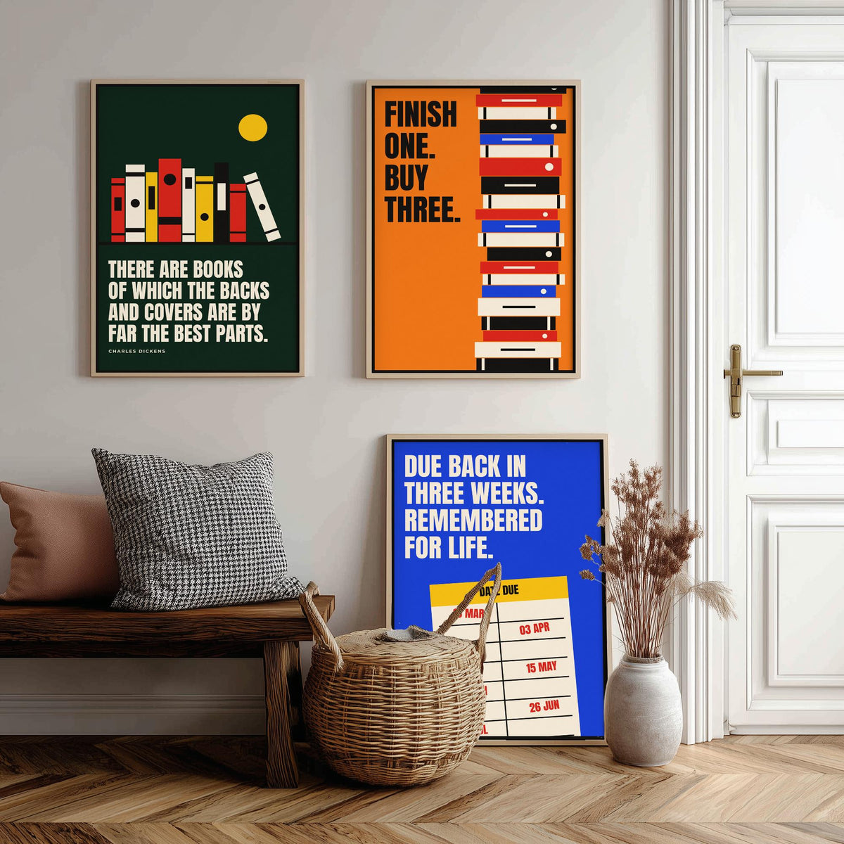 Reading Quotes Set of Three Art Prints - 3 Bauhaus Book Lover Posters - Minimalist Library Wall Art Illustration V1