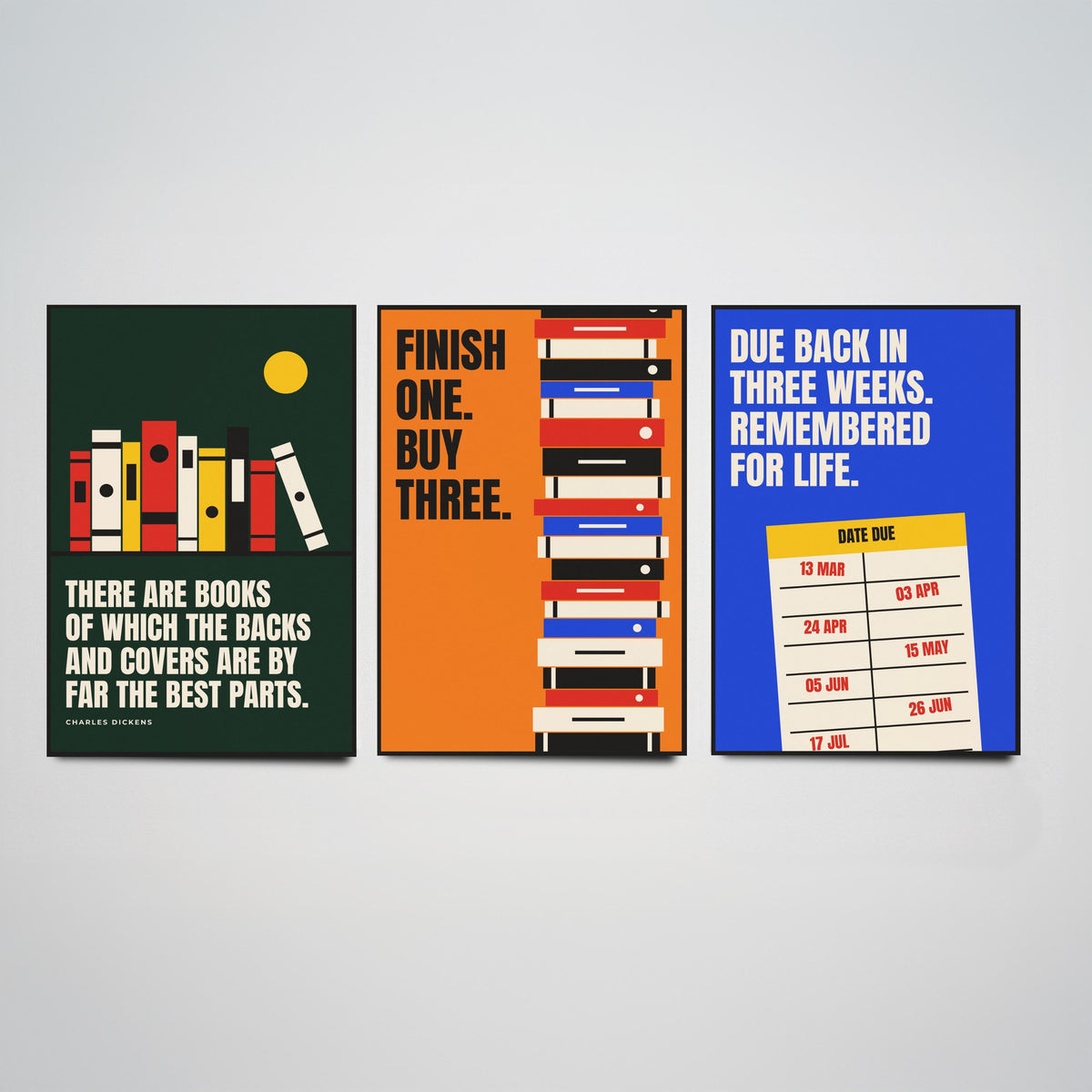 Reading Quotes Set of Three Art Prints - 3 Bauhaus Book Lover Posters - Minimalist Library Wall Art Illustration V1