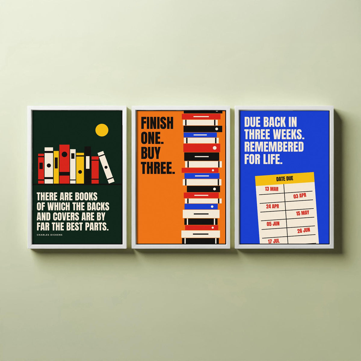 Reading Quotes Set of Three Art Prints - 3 Bauhaus Book Lover Posters - Minimalist Library Wall Art Illustration V1