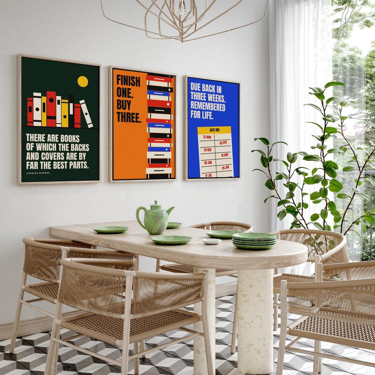 Reading Quotes Set of Three Art Prints - 3 Bauhaus Book Lover Posters - Minimalist Library Wall Art Illustration V1