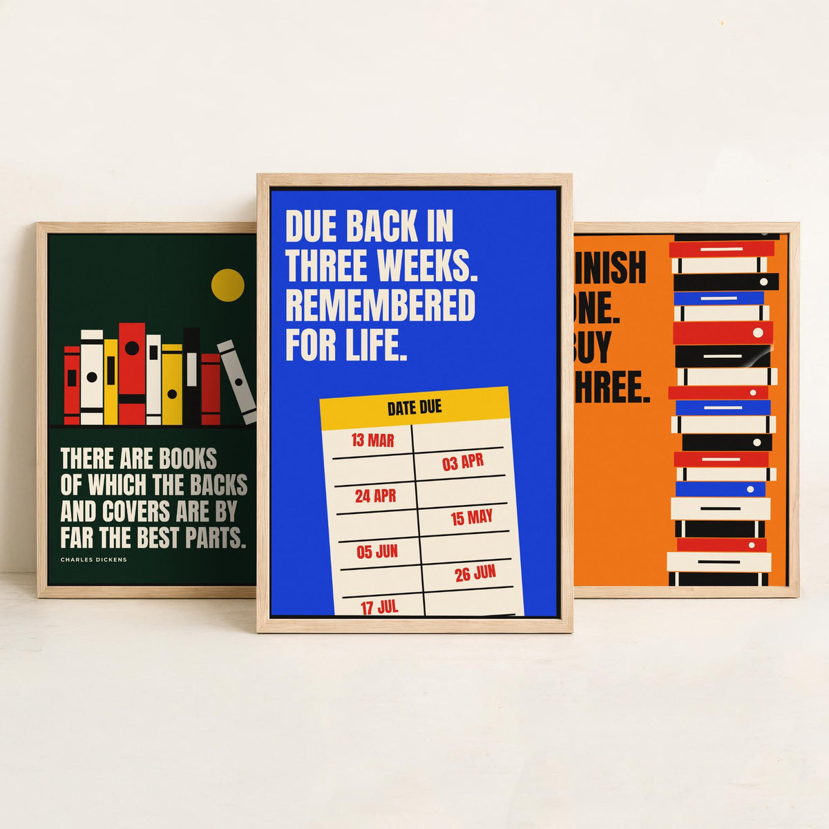 Reading Quotes Set of Three Art Prints - 3 Bauhaus Book Lover Posters - Minimalist Library Wall Art Illustration V1