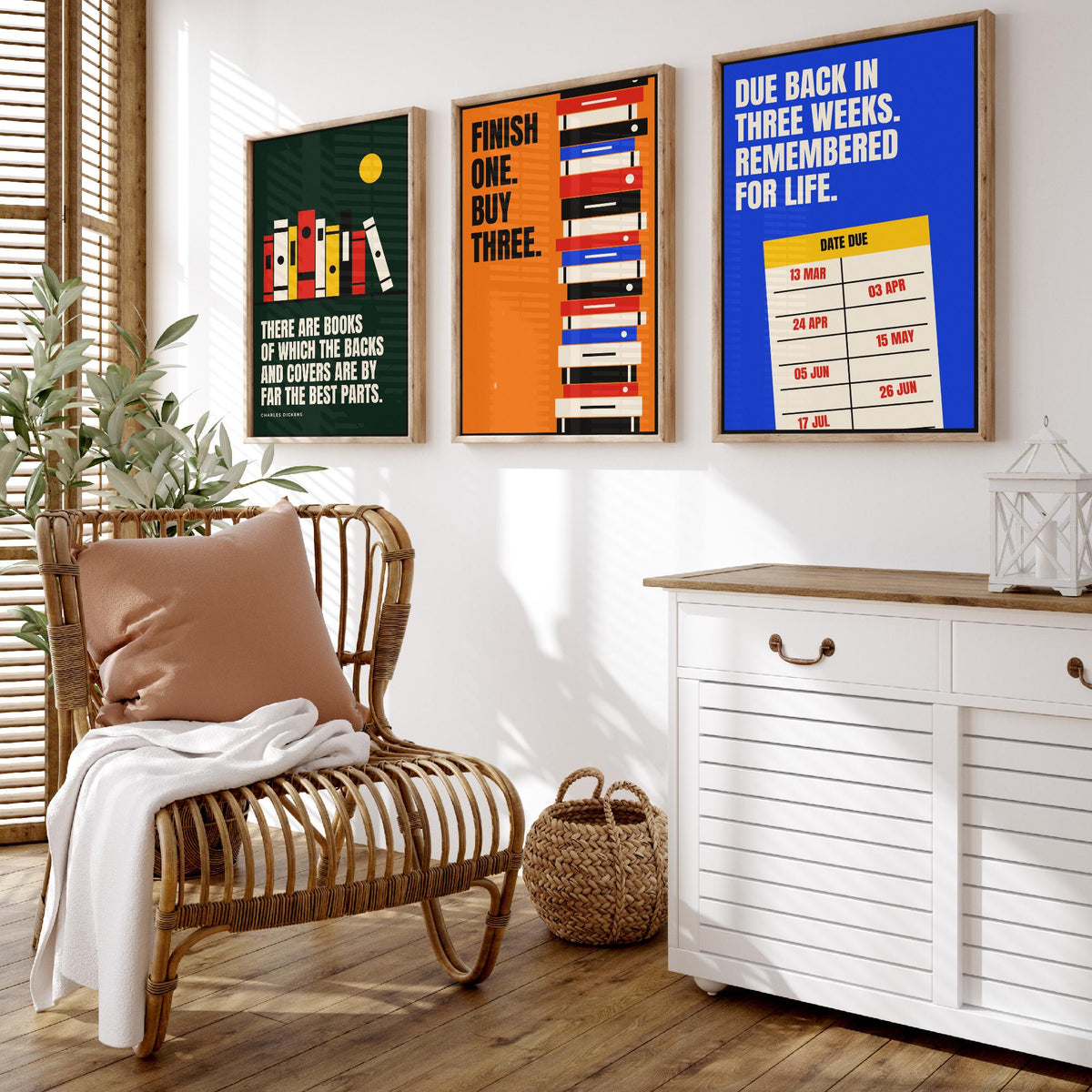 Reading Quotes Set of Three Art Prints - 3 Bauhaus Book Lover Posters - Minimalist Library Wall Art Illustration V1