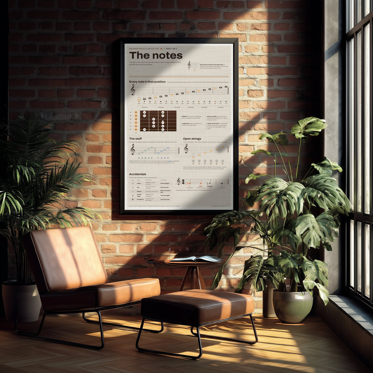 Reading Music Art Print - Guitar Notes on the Staff Poster - Educational Illustration - Music Teacher Gift 1/3